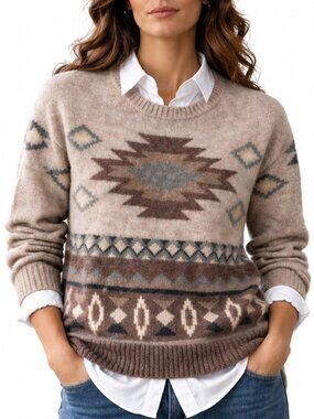 M American Eagle Southwestern Aztec Sweater Neutral Cozy Crewneck Pullover